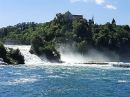  little boats taking people along the Rhein/Rhine and near the Rheinfall